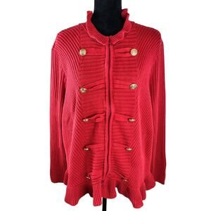ROAMAN'S Women's Cardigan Sweater Jacket 3X Cotton Acrylic Red Winter Christmas